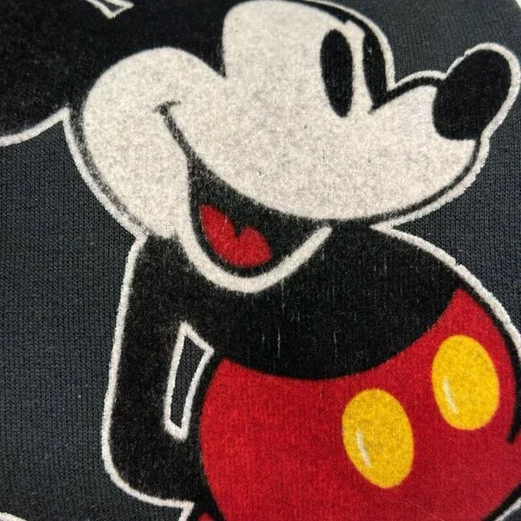 Vintage 80s Mickey Mouse Sweatshirt Small 16x22.5 Raglan Black Velvet USA - Picture 7 of 12